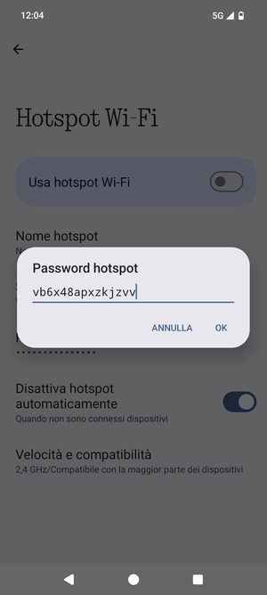 Inserisci una password dell'hotspot Wi-Fi di almeno 8 caratteri e seleziona OK