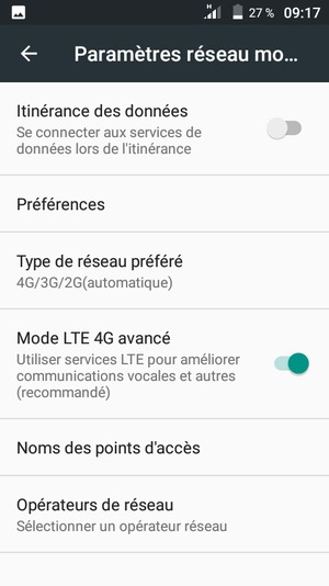 Pour changer de réseau en cas de problèmes de réseau, sélectionnez Opérateurs de réseau