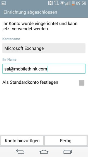 Geben Sie Ihrem Konto einen Namen und geben Sie Ihren Namen ein. Wählen Sie Fertig