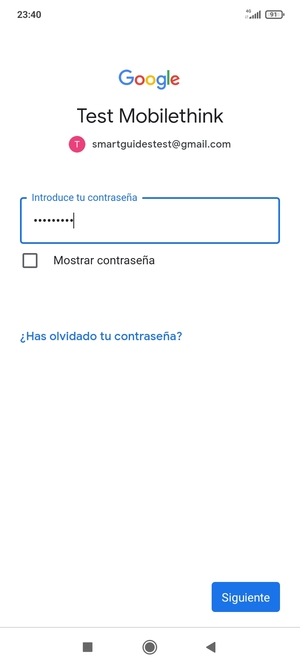 Introduzca su contraseña de Gmail y seleccione Siguiente