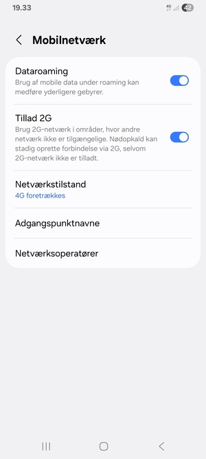 Slå Dataroaming til eller fra