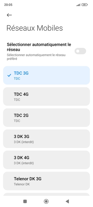 Sélectionnez un opérateur réseau dans la liste
