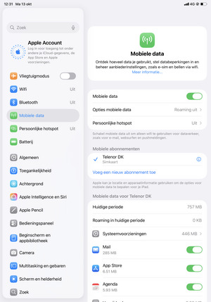 Selecteer Mobiele data en Opties mobiele data