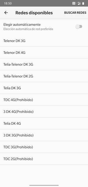 Seleccione un operador de red de la lista