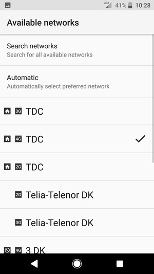 Select a network operator from the list