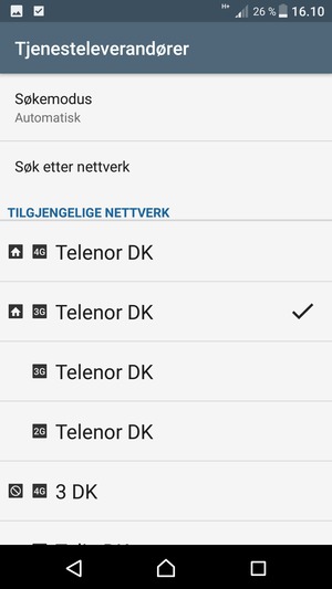 Velg en nettverksoperatør fra listen