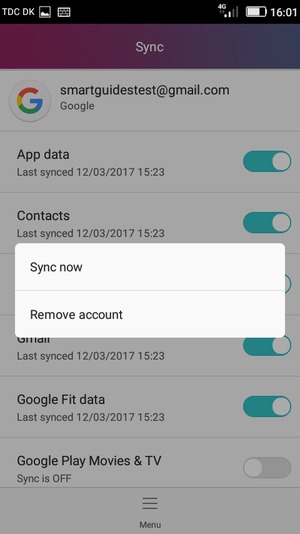 Select Menu and  Sync now