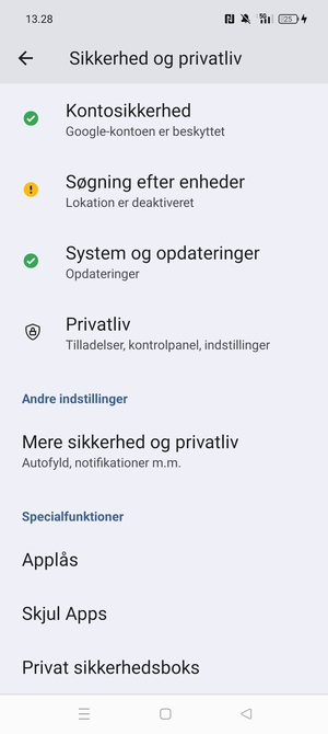 Scroll til og vælg Mere sikkerhed og privatliv