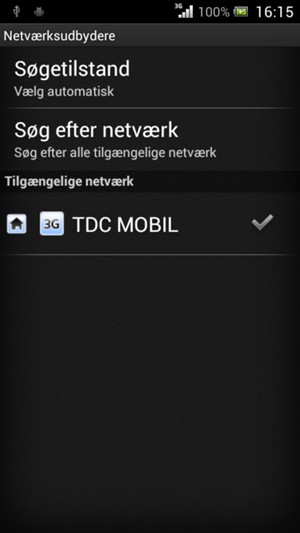 Vælg en netværksudbyder fra listen