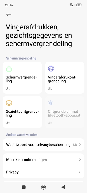 Om uw schermvergrendeling te activeren, keer terug naar het Vingerafdrukken, gezichtsgegevens en schermvergrendeling-menu en selecteer Schermvergrendeling
