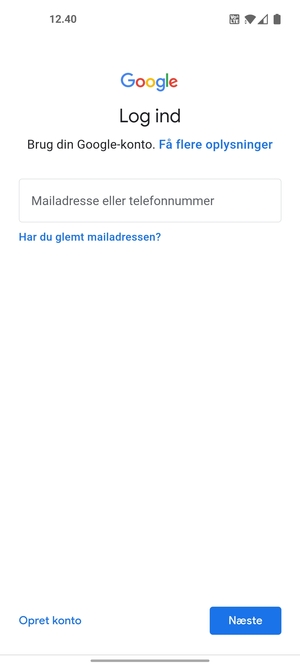 Indtast din Gmail adresse og vælg Næste