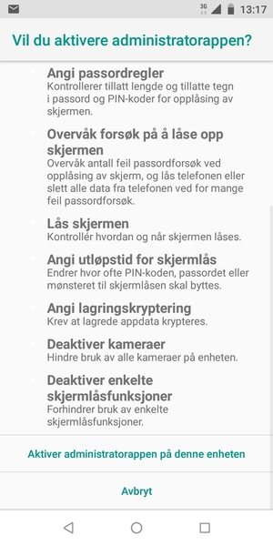 Bla til og velg Aktiver administratorappen på denne enheten