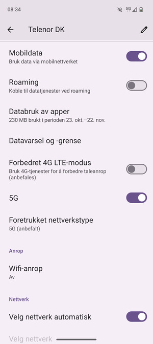 Bla til og velg Foretrukket nettverkstype