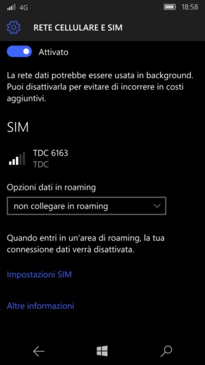 Scorri e seleziona Impostazioni SIM