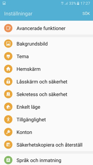 Scrolla till och välj Låsskärm och säkerhet