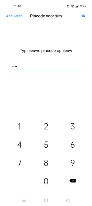 Bevestig uw nieuwe pincode voor de simkaart en selecteer OK