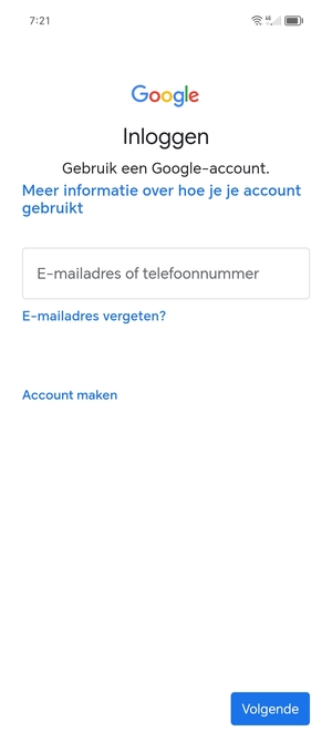 Voer uw Gmail adres in en selecteer Volgende