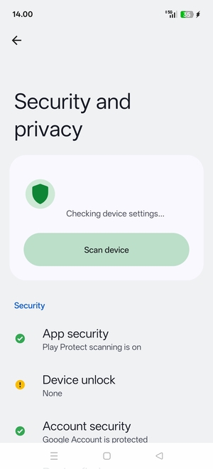 To activate your screen lock, go to the Security and privacy menu and select Device unlock