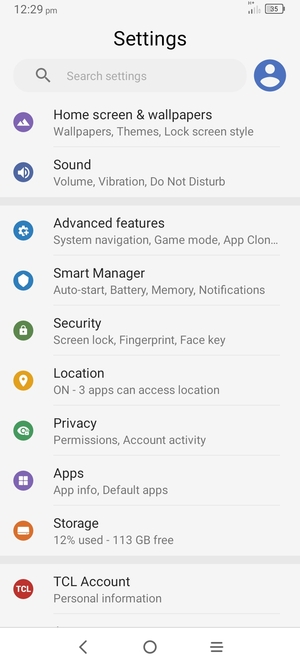 Scroll to and select Security