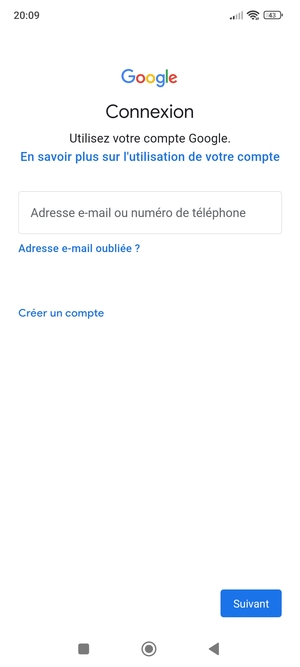 Saisissez votre adresse Gmail et sélectionnez Suivant