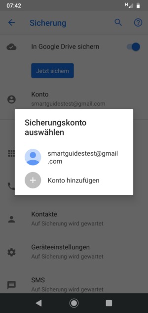 Wählen Sie Ihr Konto für Backup