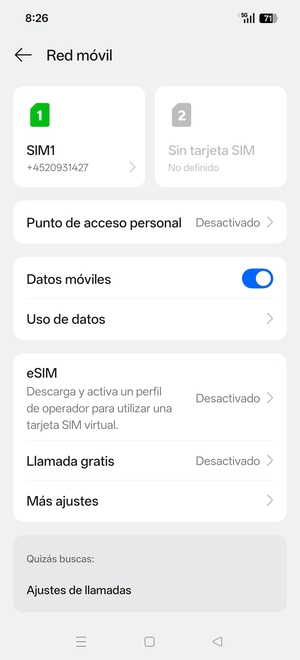 Seleccione SIM1 o SIM2