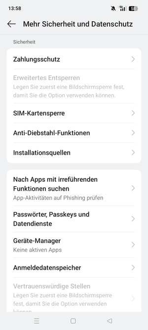 Scrollen Sie und wählen Sie  SIM-Kartensperre