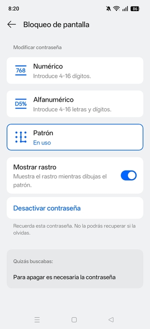 El teléfono ha sido asegurado con un bloqueo de pantalla