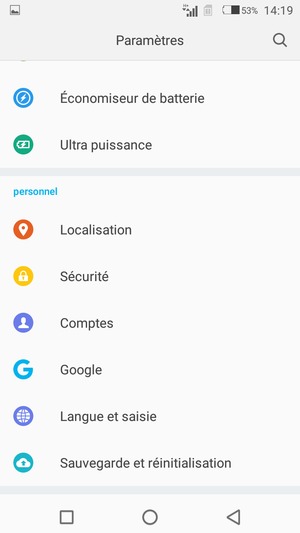 Faites défiler et sélectionnez Sécurité