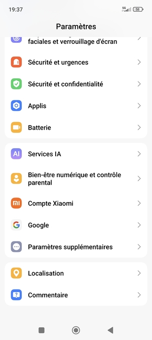 Faites défiler et sélectionnez Paramètres supplémentaires