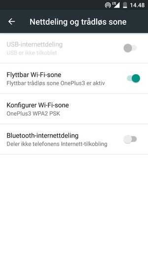 Telefonen din er konfigurert for bruk som et modem