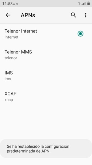 El teléfono se reiniciará con la configuración predeterminada de Internet y MMS