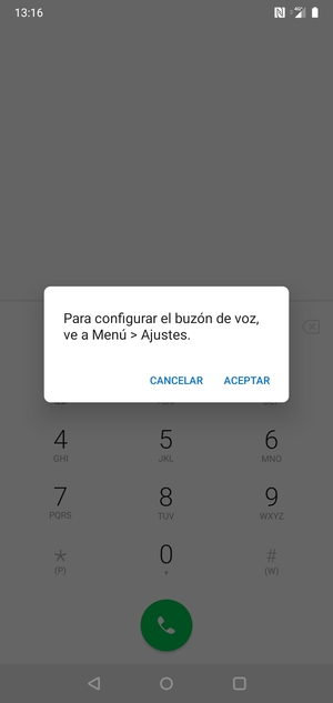 Si el correo de voz no está configurado, seleccione ACEPTAR