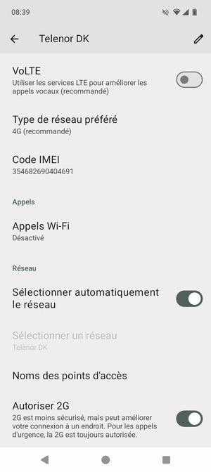Faites défiler et sélectionnez Noms des points d'accès