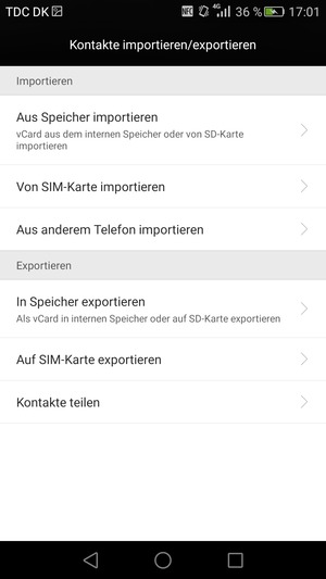 Wählen Sie Von SIM-Karte importieren