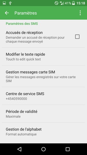 Sélectionnez Centre de service SMS