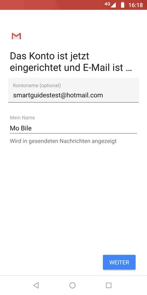 Geben Sie Ihrem Konto einen Namen und geben Sie Ihren Namen ein. Wählen Sie WEITER