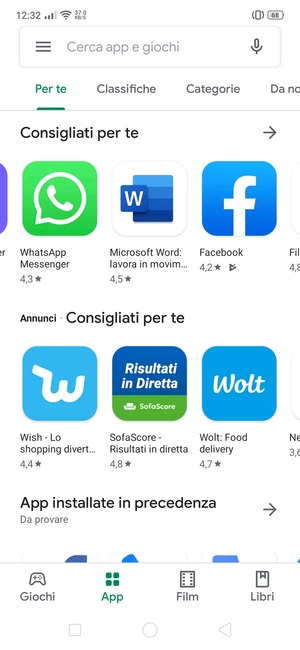 Seleziona la barra di ricerca
