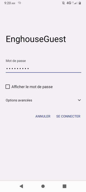 Saisissez le mot de passe du Wi-Fi et sélectionnez SE CONNECTER