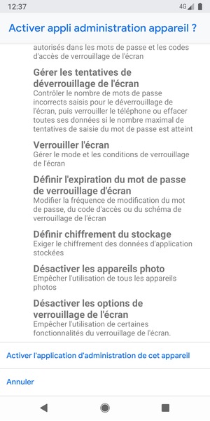 Faites défiler et sélectionnez Activer l'application d'administration de cet appareil