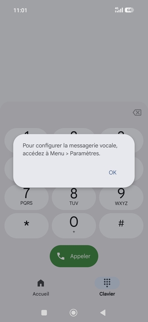 Si votre messagerie vocale n'est pas configurée, sélectionnez OK