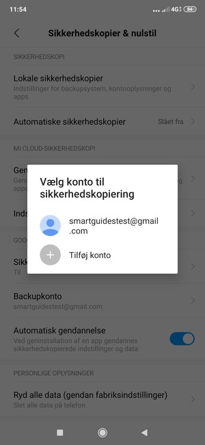 Vælg din sikkerhedskopi-konto