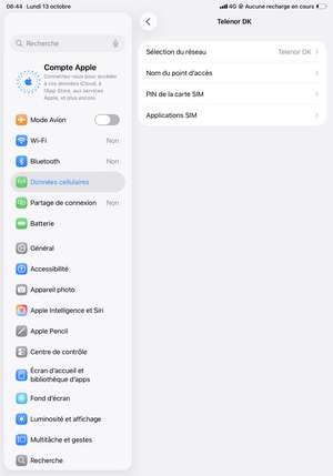 Sélectionnez PIN de la carte SIM