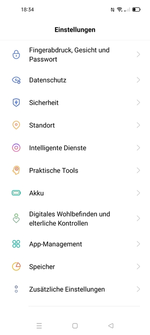 Scrollen Sie und wählen Sie Sicherheit