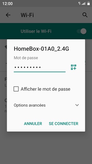 Saisissez le mot de passe du Wi-Fi et sélectionnez SE CONNECTER