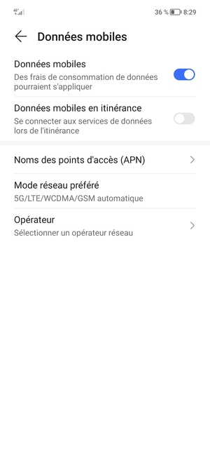 Sélectionnez Noms des points d'accés (APN)