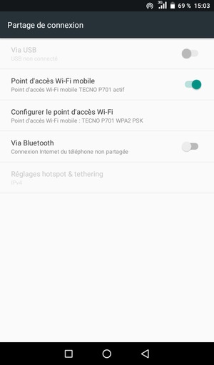 Votre tablette est maintenant configuré pour être utilisé comme modem
