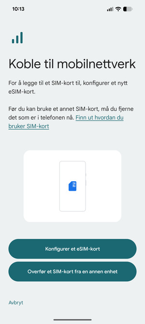Velg Konfigurer et eSIM-kort