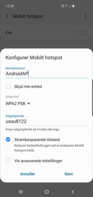 Indtast en adgangskode på minimum 8 tegn og vælg Gem