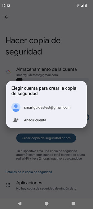 Seleccione su cuenta de copia de seguridad